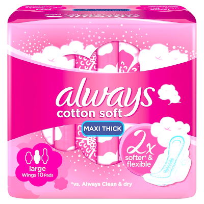 always cotton soft maxi thick large 10 pads  2X softer & flexible